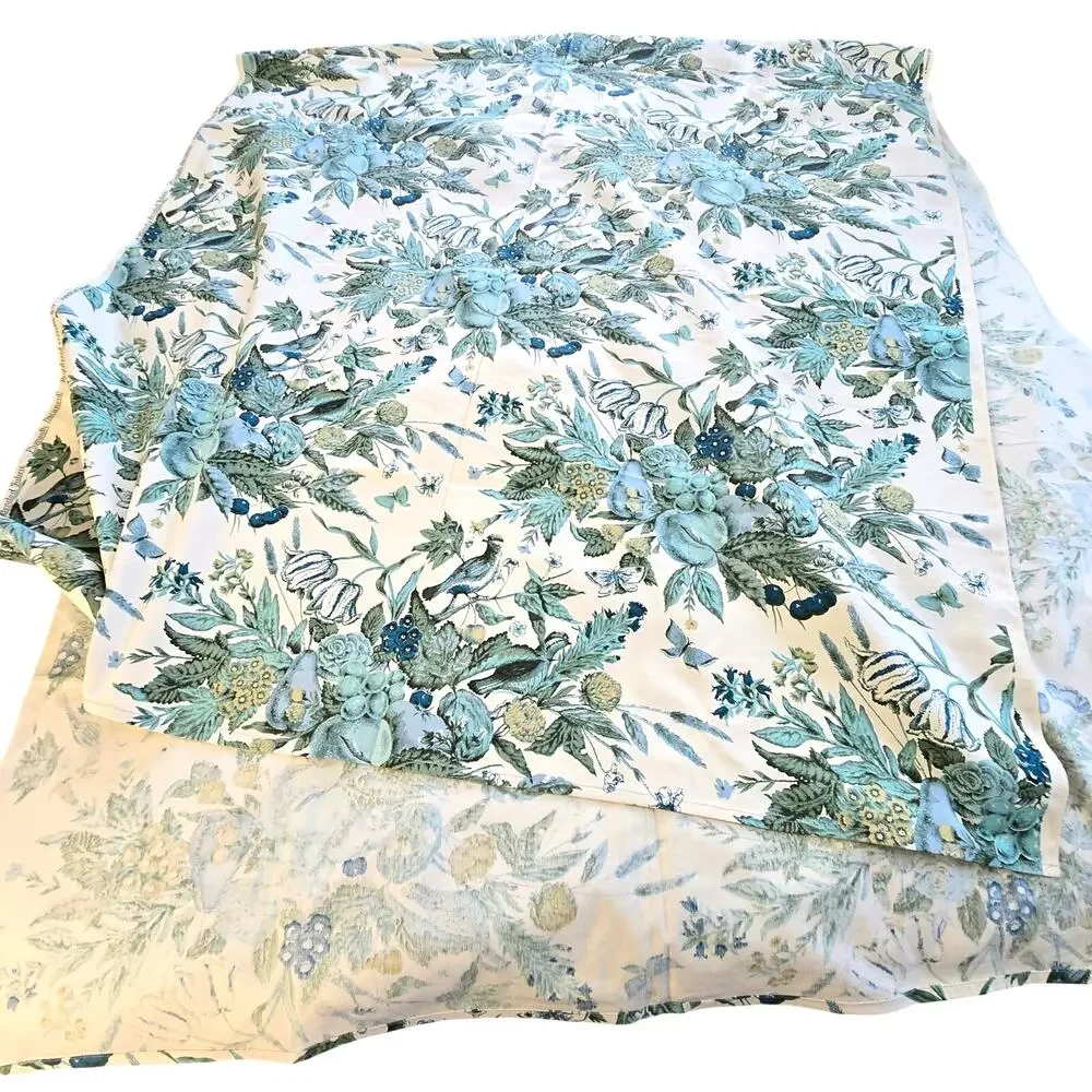 Vintage Waverly Fabric Remnant Plymouth Document Blue Yellow Green Birds READ DS